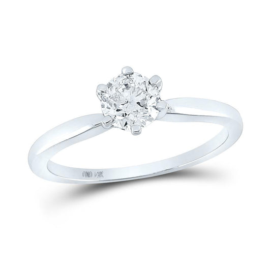 0.72 Ct Round Diamond Solitaire Engagement Ring 14k White Gold