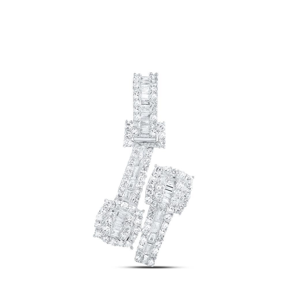 0.61ctw Diamond Pendant 10K White Gold Baguette Round Cluster Charm