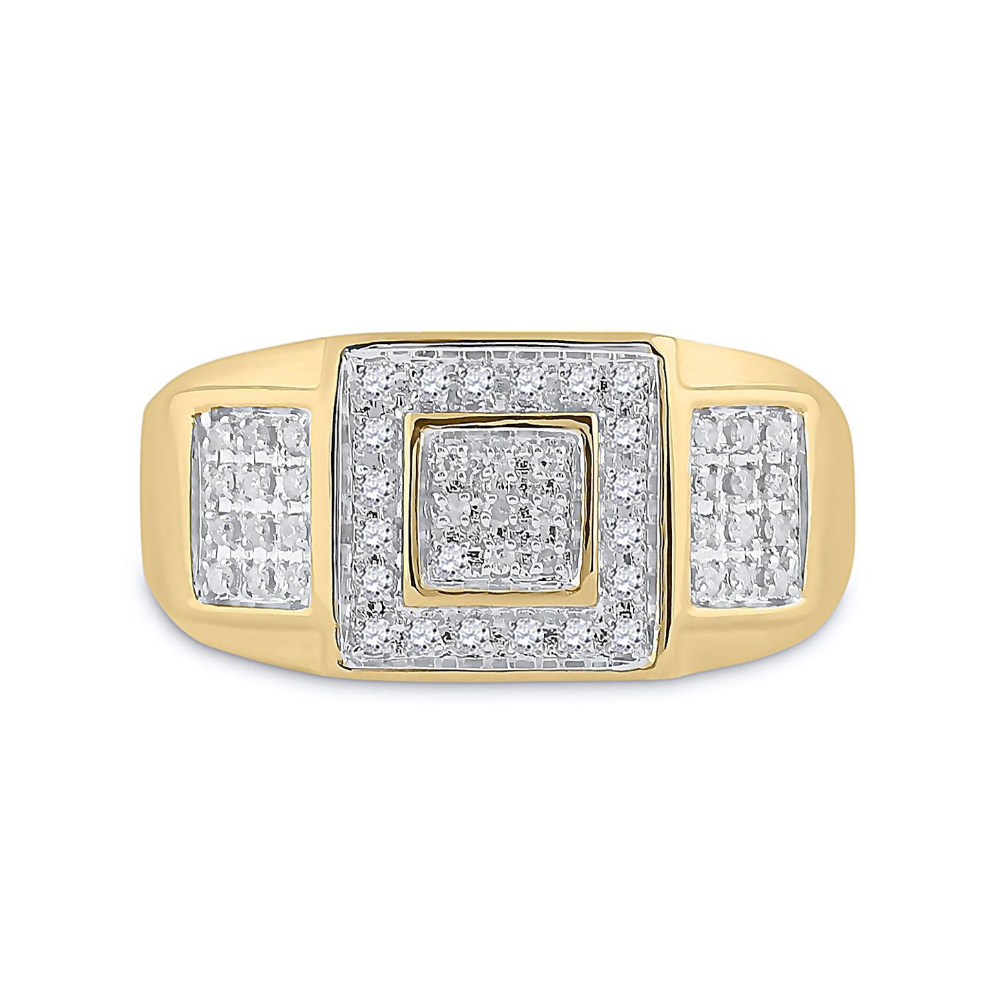 0.25 Cttw Round Diamond Square Mens Ring Band 10k Yellow Gold