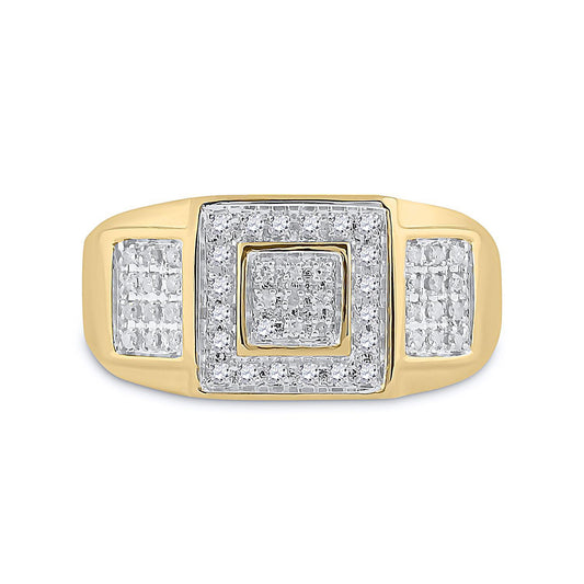 0.25 Cttw Round Diamond Square Mens Ring Band 10k Yellow Gold