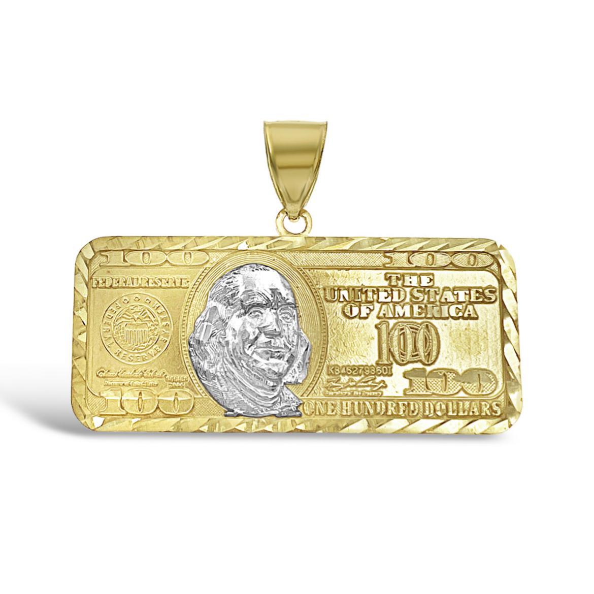 Money Bill $100 Dollar Pendant 10k Yellow Gold Mens Charm