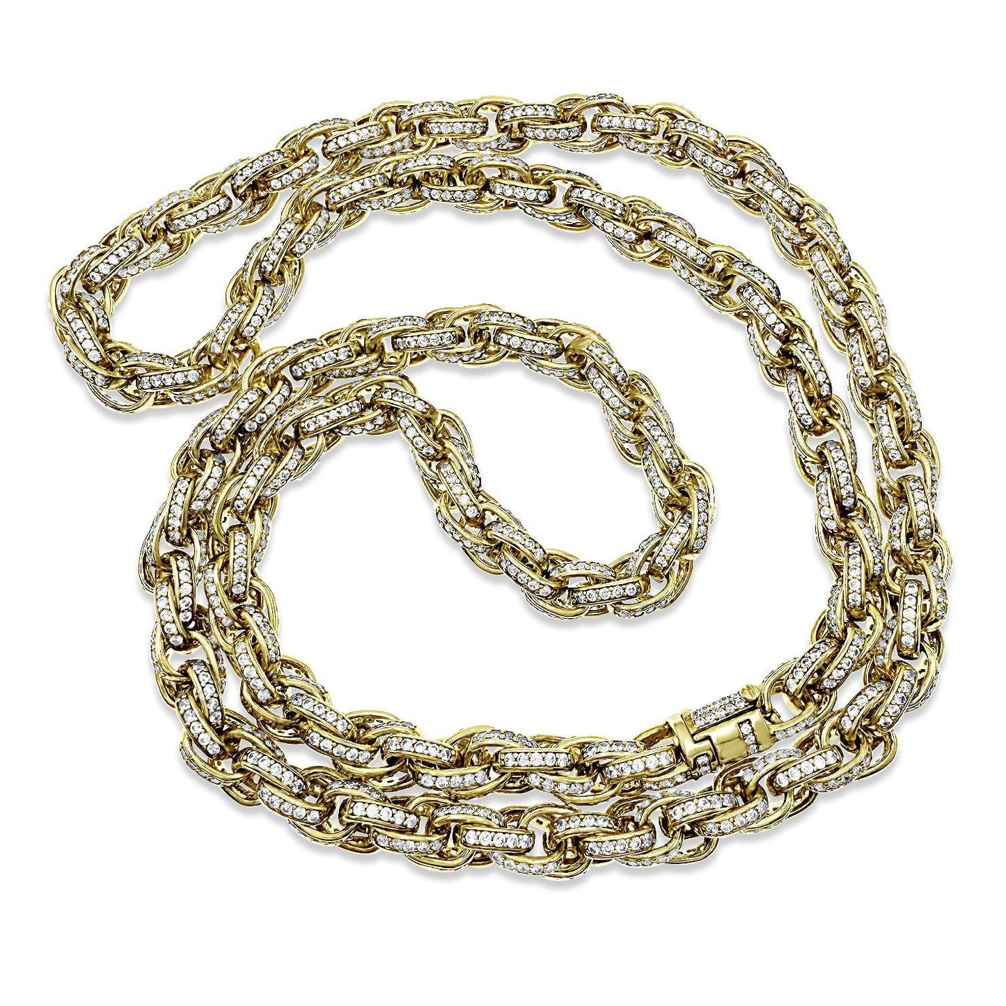 Solid Rope Iced Chain 8mm Necklace CZ Gold Over 925 Sterling Silver
