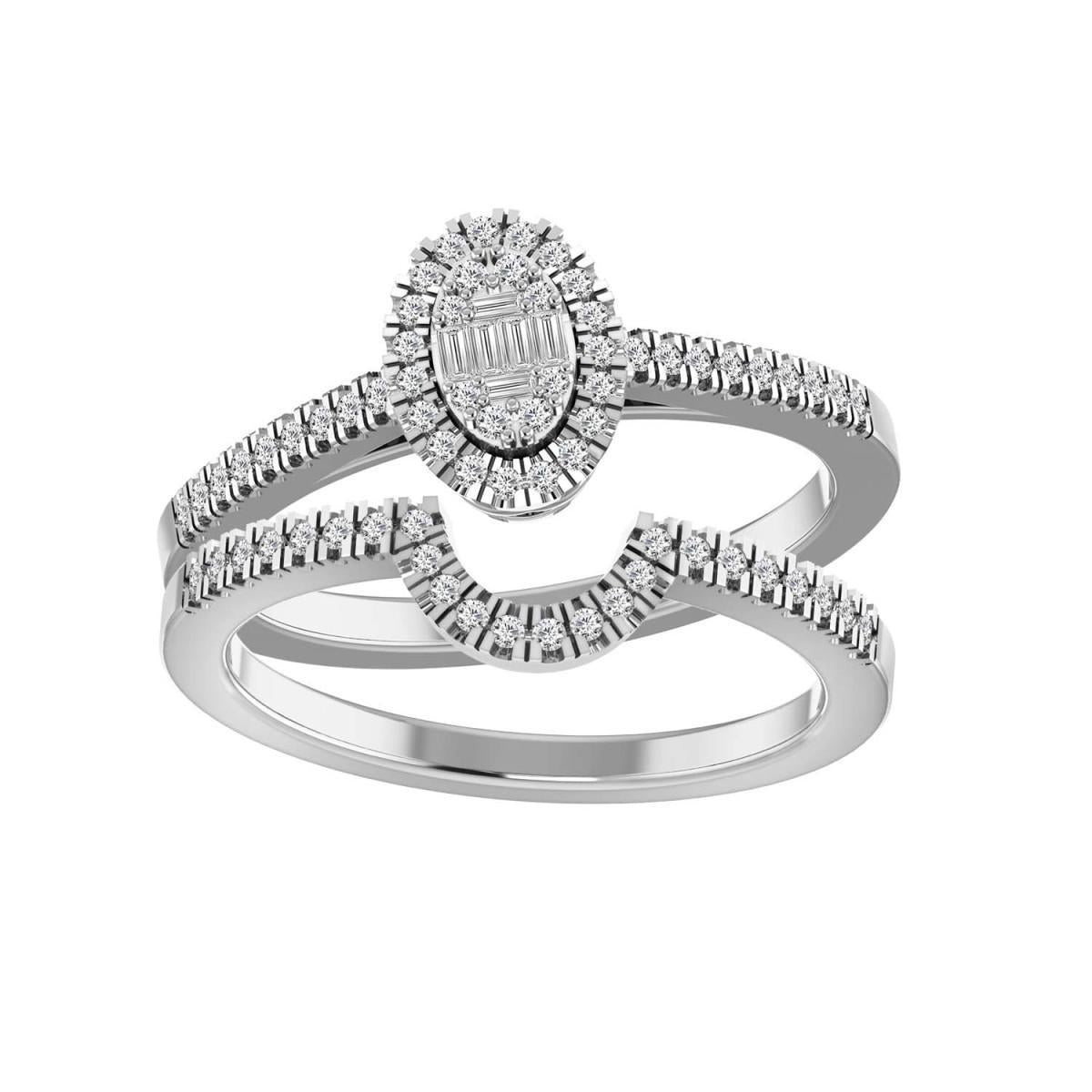0.33cttw Baguette Round Diamond Oval Cluster Wedding Ring Set 10k White Gold
