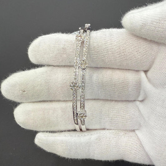 1 Cttw Round Diamond Flower Bangle Hinged Bracelet 14k White Gold