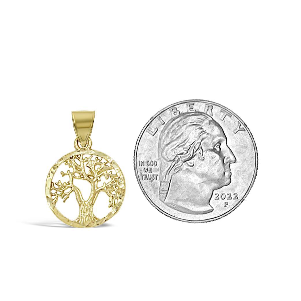 10K Yellow Gold Tree Of Life Pendant Round Charm 0.8 in