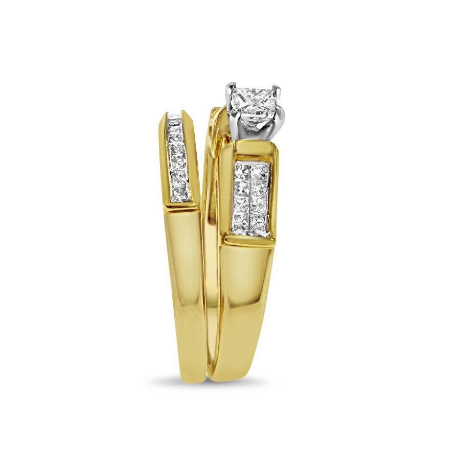 14k Yellow Gold 0.46ct Diamond Bridal Set Engagement Wedding Ring Princess Cut