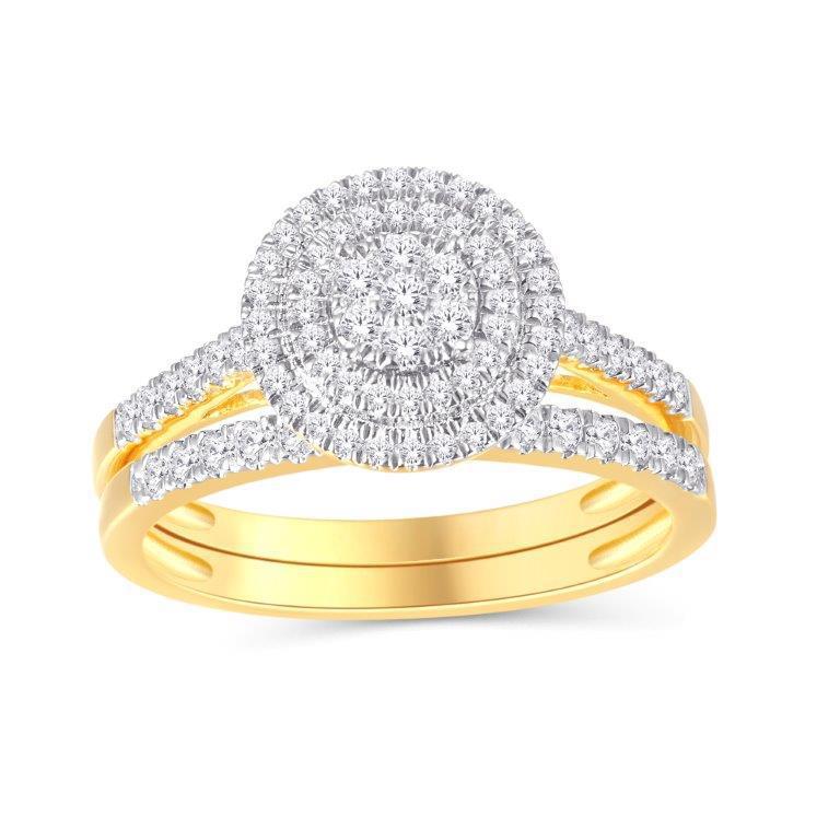 0.47ctw Diamond Triple Halo Bridal Ring Set 10k Yellow Gold Wedding Womens