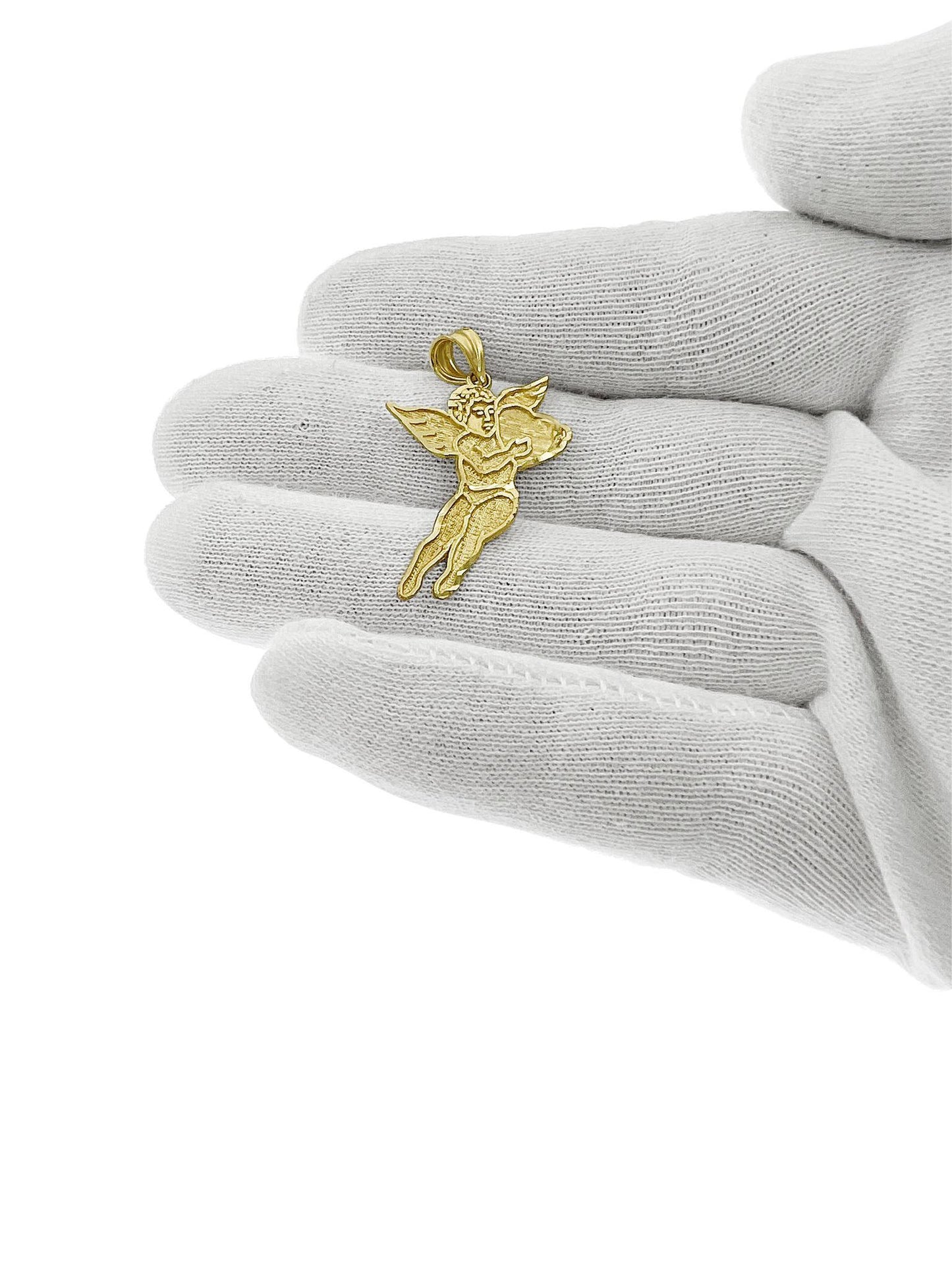 10K Yellow Gold Cupid Angel Heart Pendant Charm 1.3 inch
