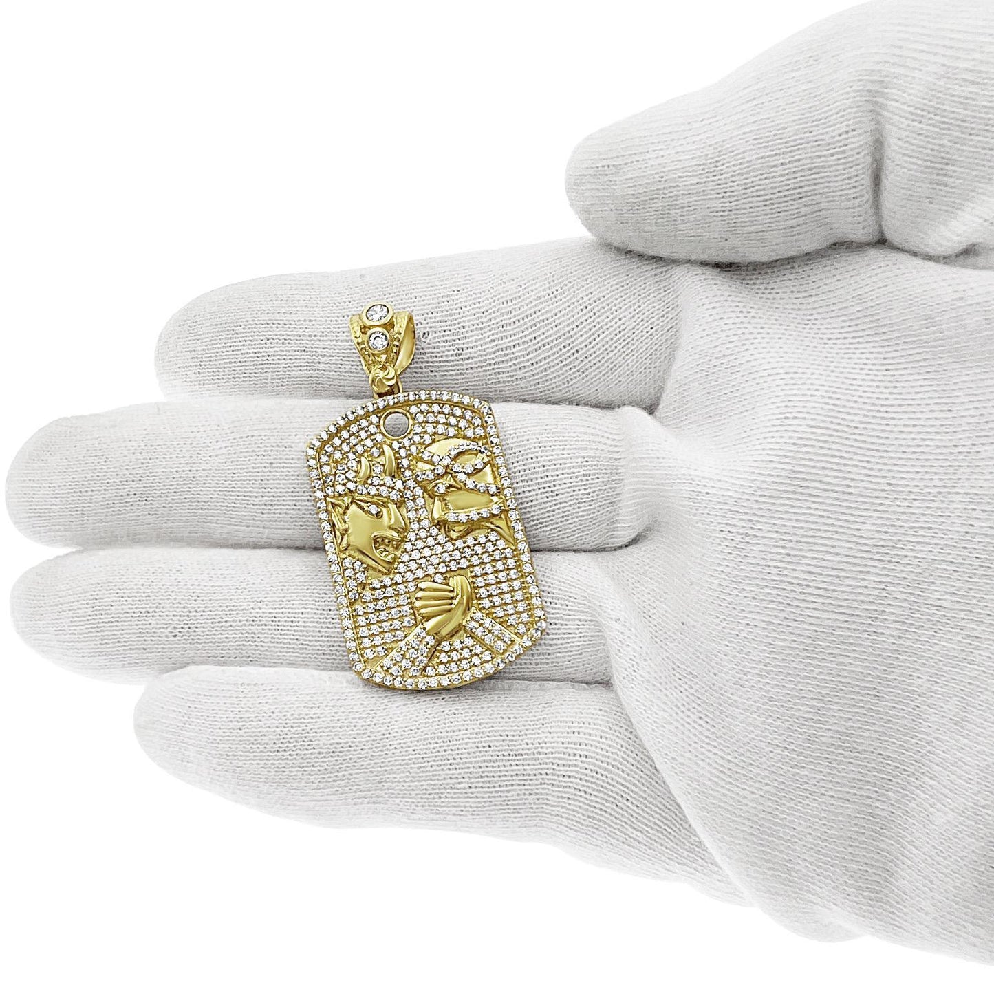 Jesus Devil Satan Arm Wrestling Pendant Real 10k Gold CZ Charm 1.8"