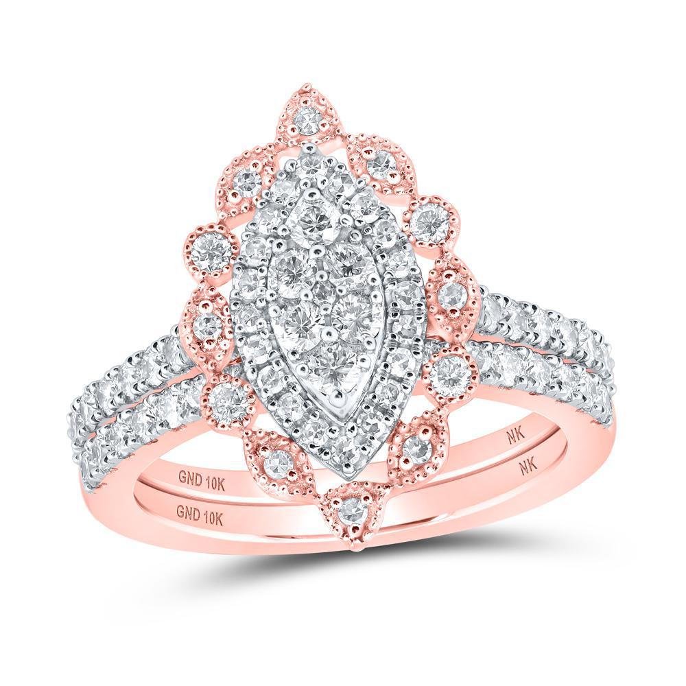 1.05ctw Diamond Marquise Shape Bridal Wedding Ring Band Set 10k Rose Gold