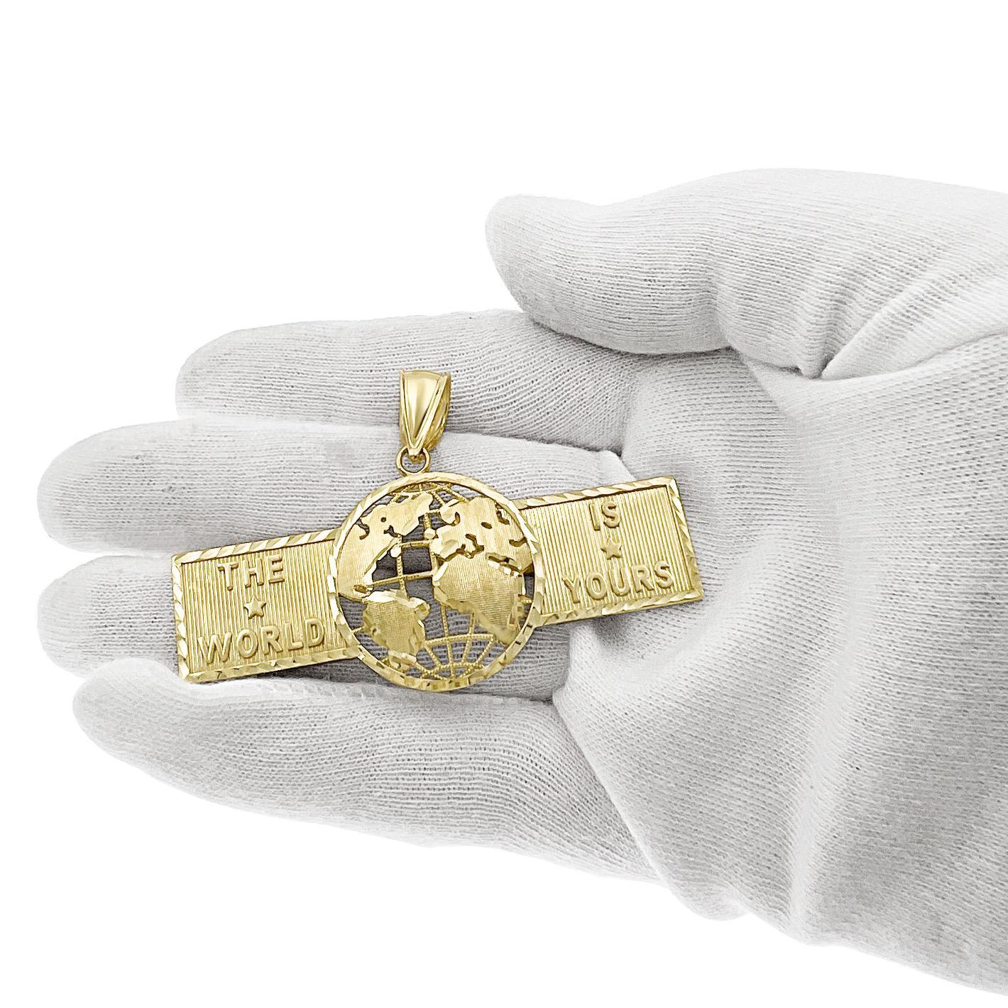 The World is Yours Charm Globe Mens Pendant Real 10k Yellow Gold
