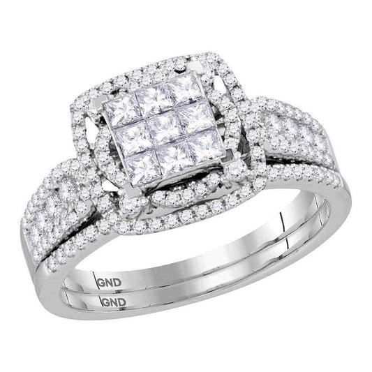 1.05Ctw Diamond Square Bridal Engagement Wedding Ring Band Set 14k White Gold