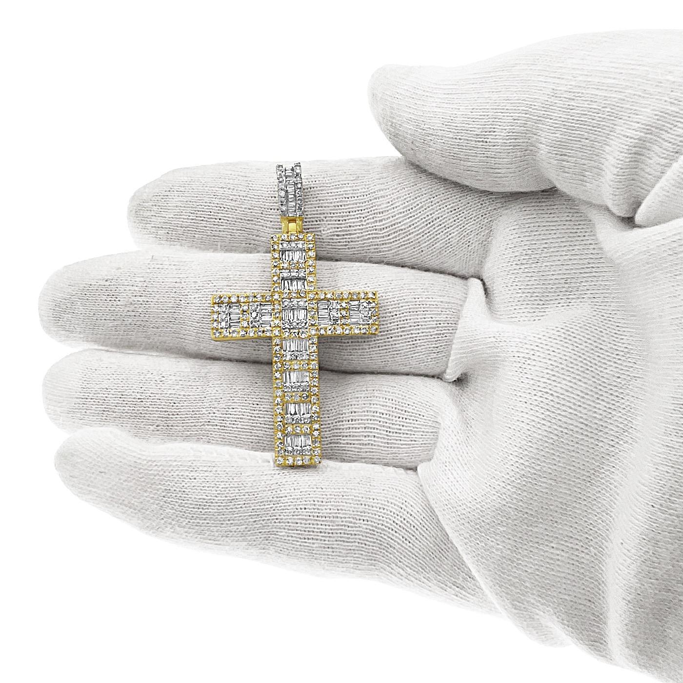 1.59 Cttw Baguette Diamond Cross Pendant Charm 14k Yellow Gold