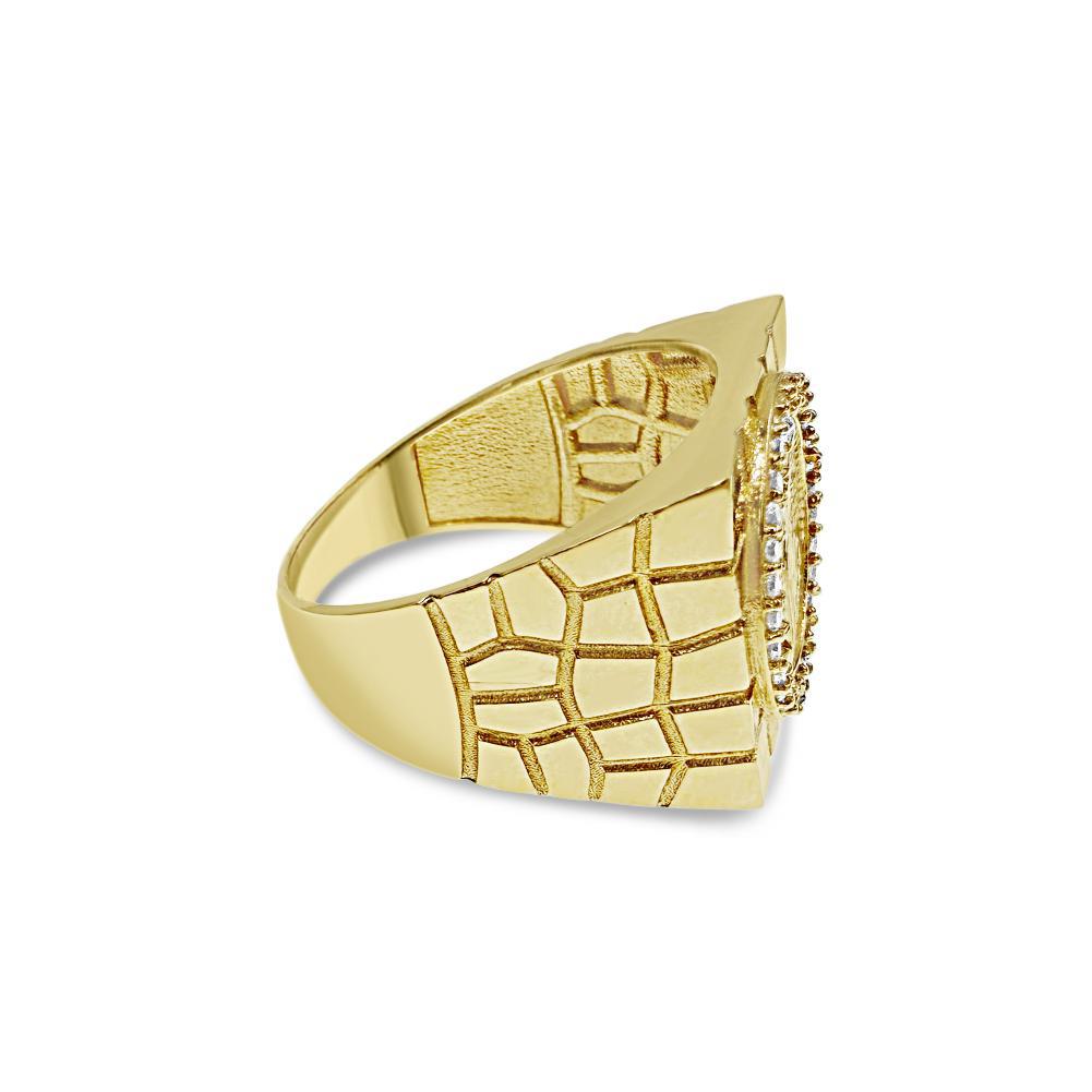 14K Yellow Gold Mexican Centenario 50 Peso Coin Ring Mens Nugget Band