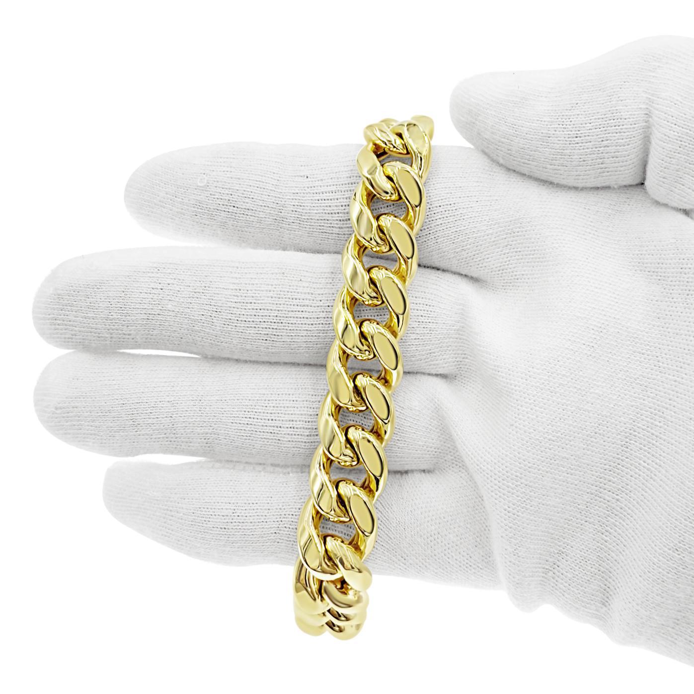 10K Yellow Gold Mens Cuban Link Bracelet 13mm Chain
