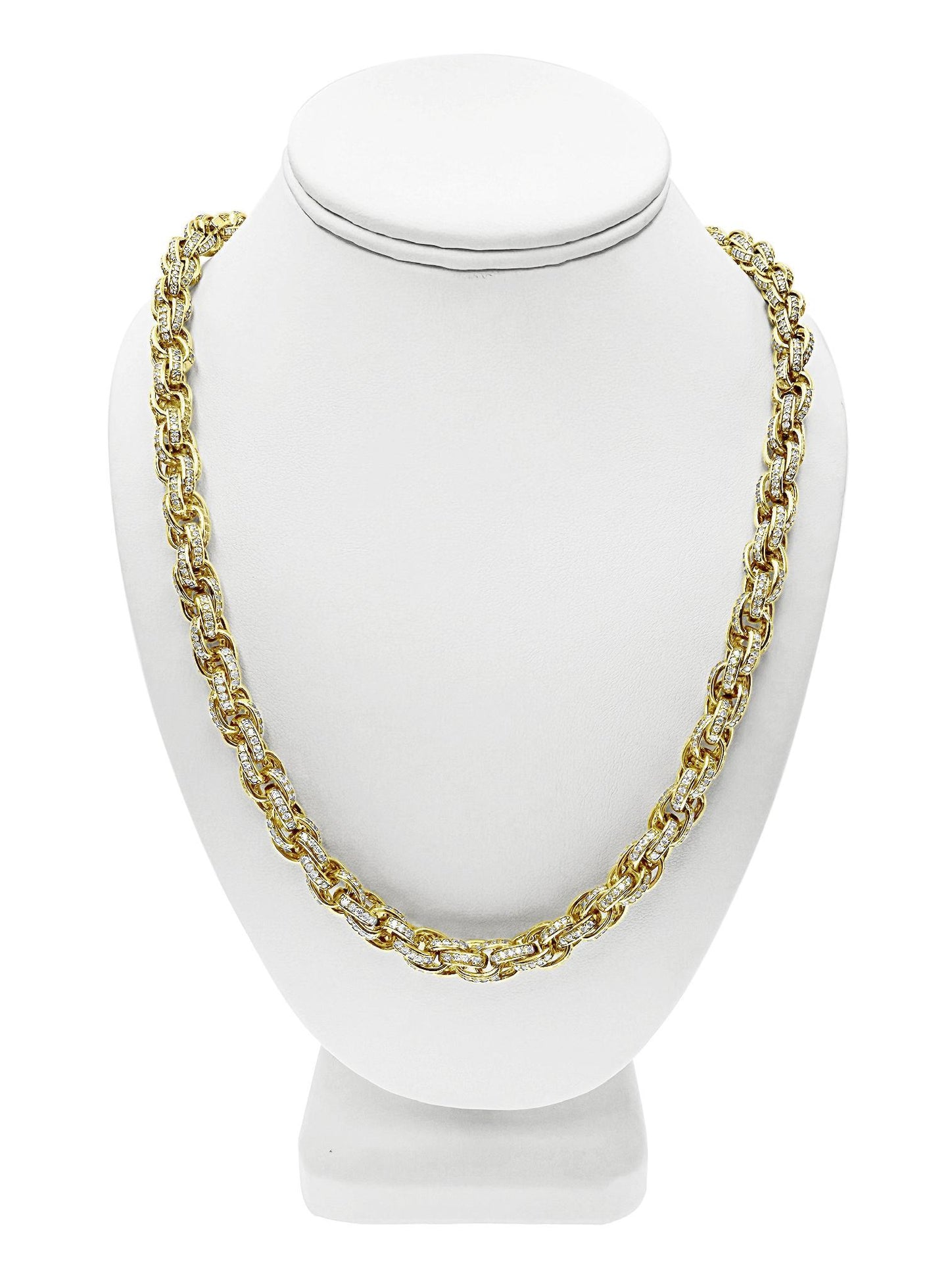 Solid Rope Iced Chain 8mm Necklace CZ Gold Over 925 Sterling Silver