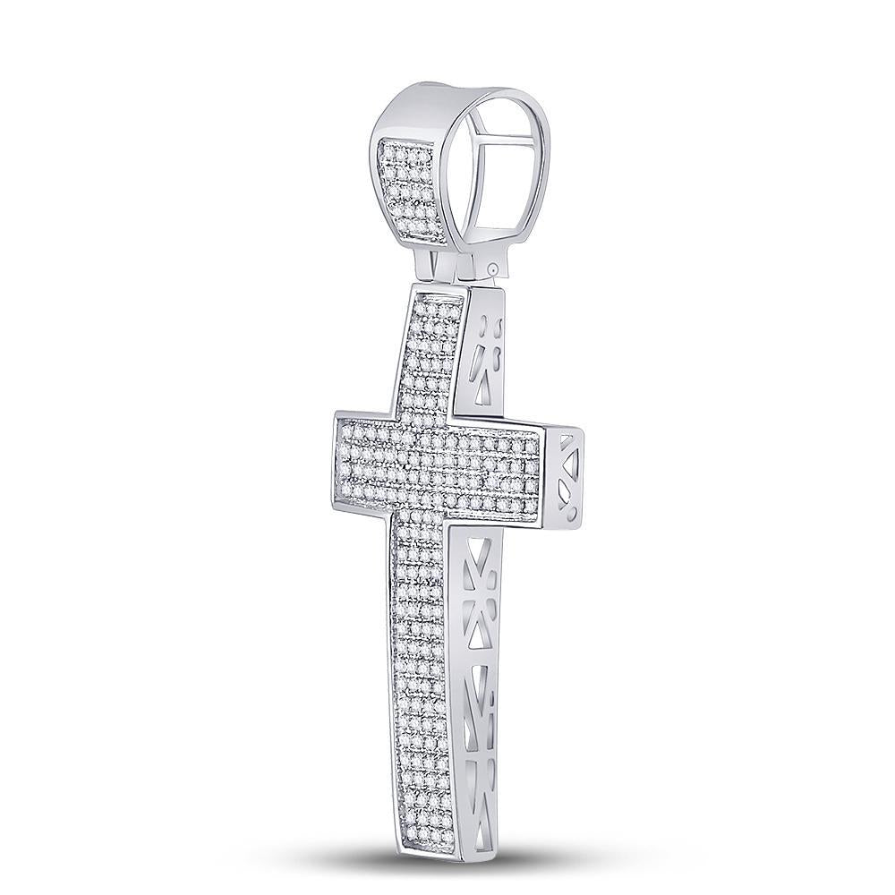 0.50 Cttw Round Diamond Cross Mens Pendant Charm 925 Sterling Silver