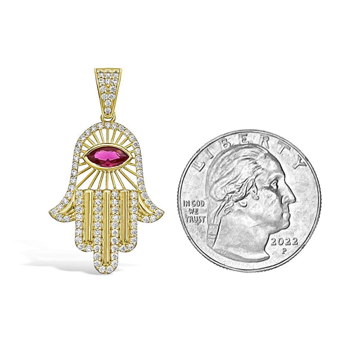 Hamsa Fatima Hand Pendant 10k Yellow Gold 1.4 inch