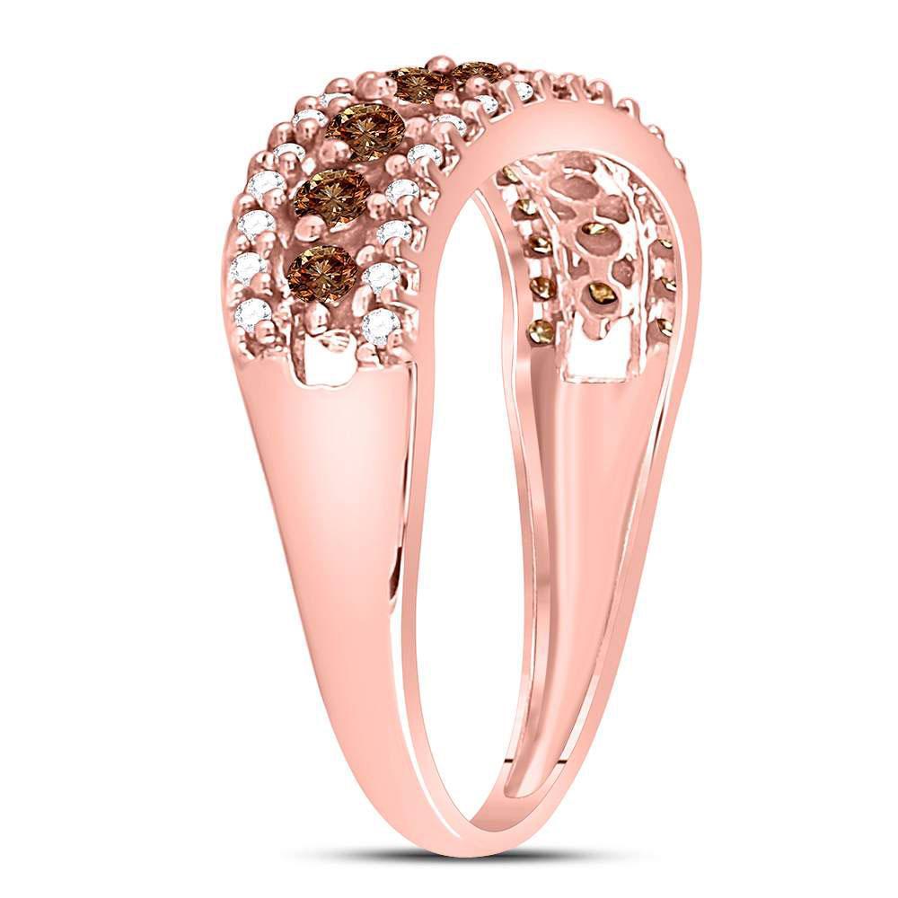 0.77ctw Chocolate White Diamond Womens Band Ring 10K Rose Gold