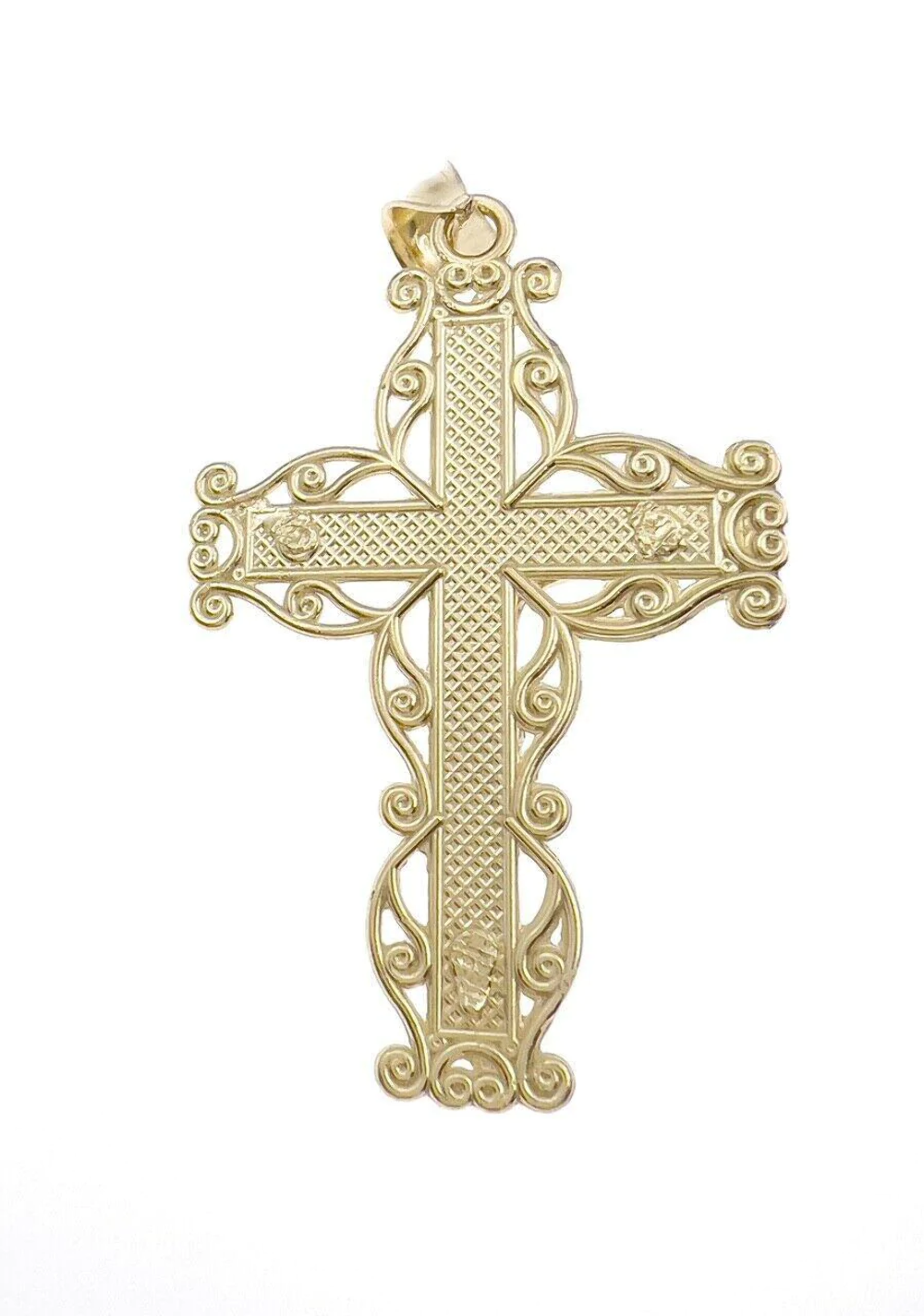 Jesus Crucifix Cross Pendant Mens Charm 10k Yellow Gold 2 inch