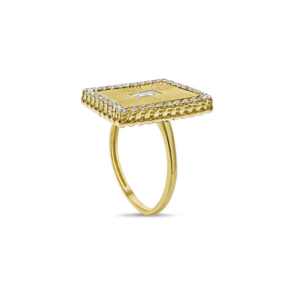 14k Yellow Gold Rectangular Womens Ring CZ