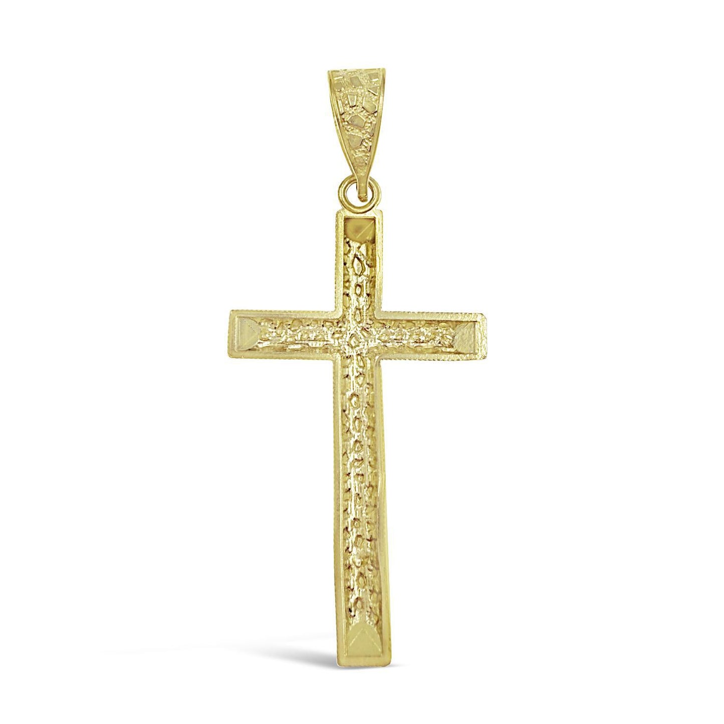 10K Yellow Gold Nugget Cross Pendant Religious Charm 2.4 inch