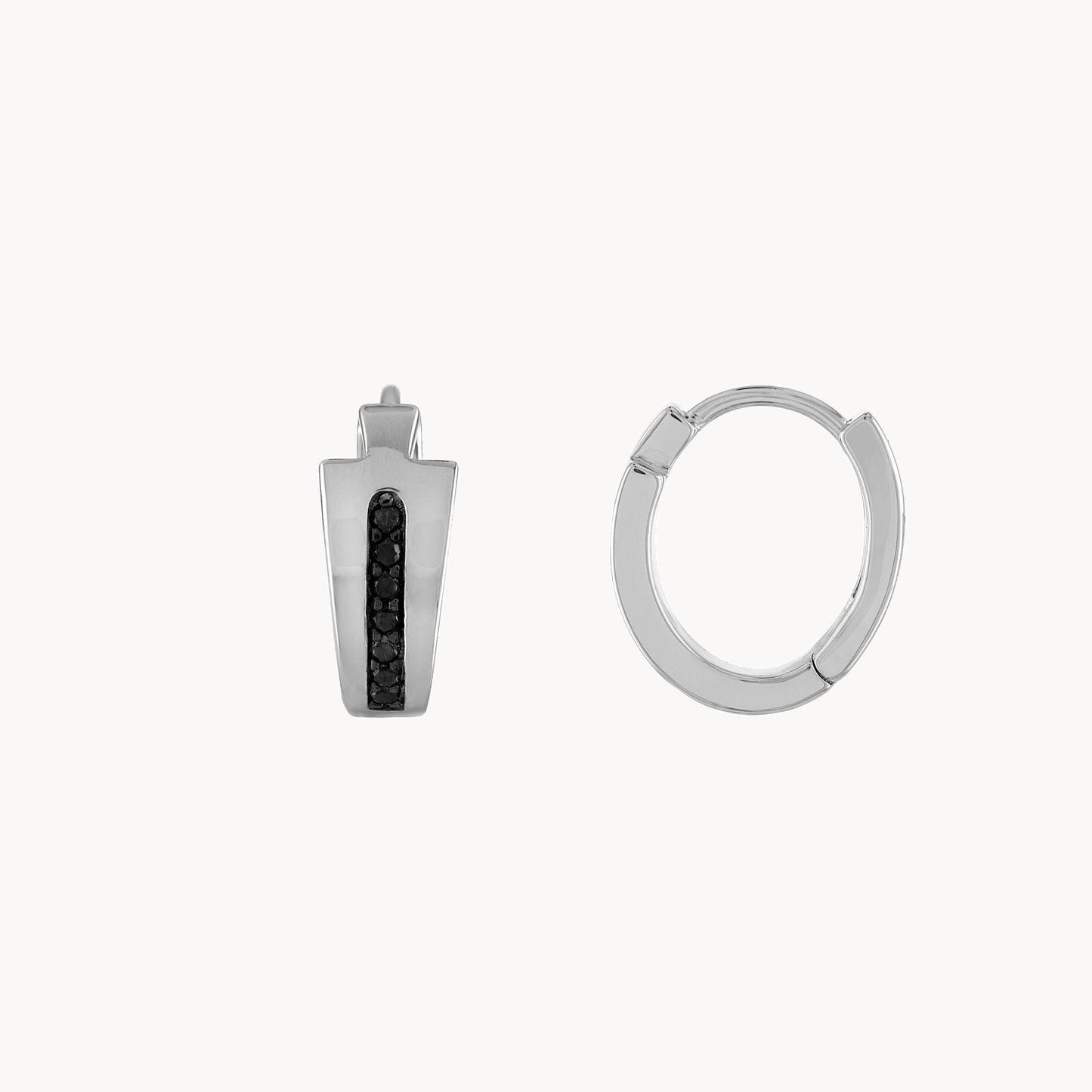 Bulova Icon Black Diamond Mens Earrings Huggie Hoop Sterling Silver BVE1007-WSAA