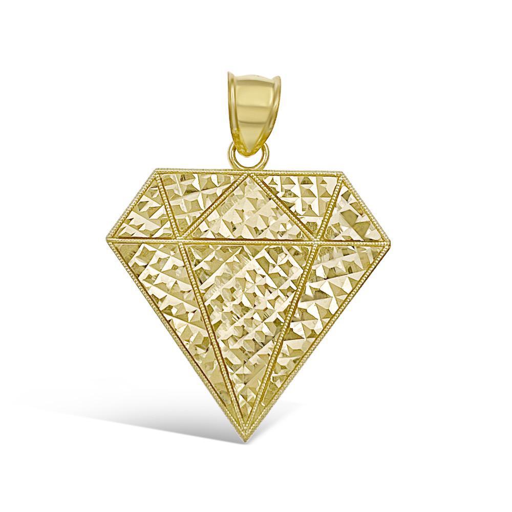 Diamond Shape Pendant Real 10k Yellow Gold Charm 1.6"