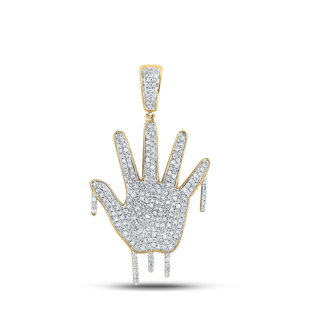 0.73cttw Diamond Dripping Hand Palm Pendant 10k Yellow Gold Charm