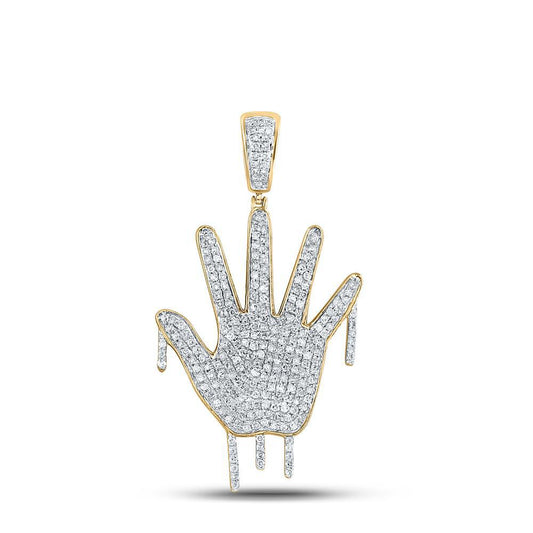 0.73cttw Diamond Dripping Hand Palm Pendant 10k Yellow Gold Charm