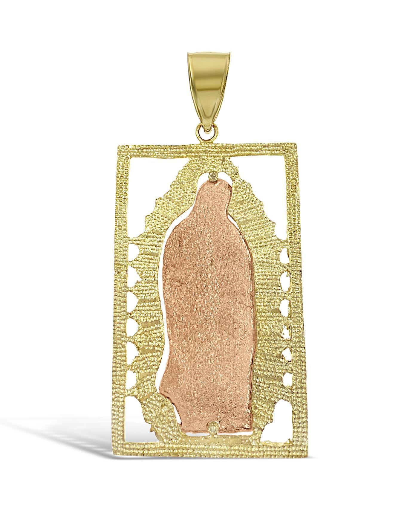 10K Yellow Rose Gold Virgin Mary Lady Guadalupe Pendant