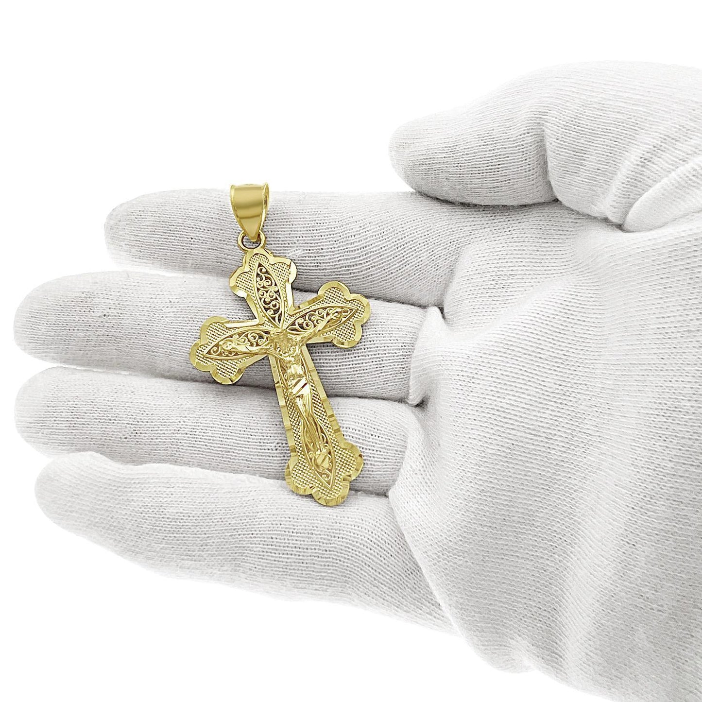 Jesus Crucifix Cross Pendant Charm 10k Gold Yellow 2.3"