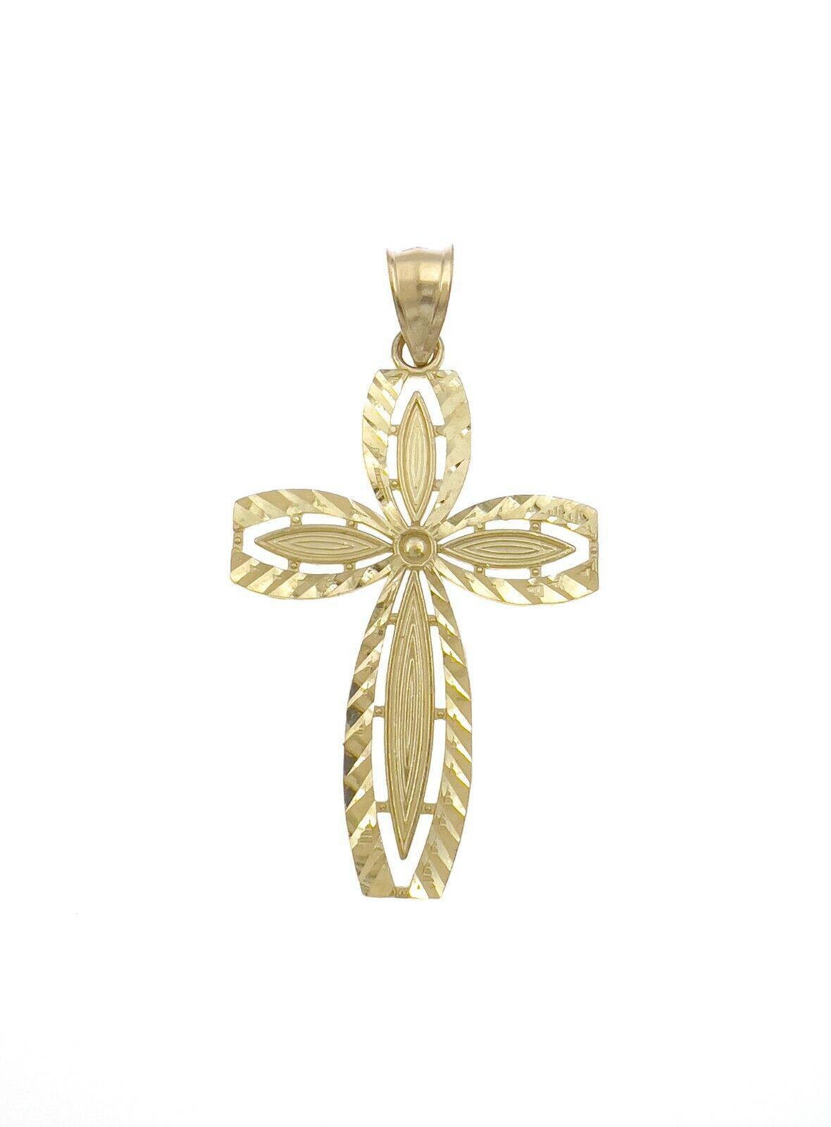 10k Yellow Gold Cross Pendant Charm Diamond Cut 1.9 inch