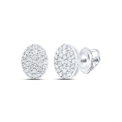 0.33ctw Diamond Stud Oval Earrings 925 Sterling Silver Screw Back