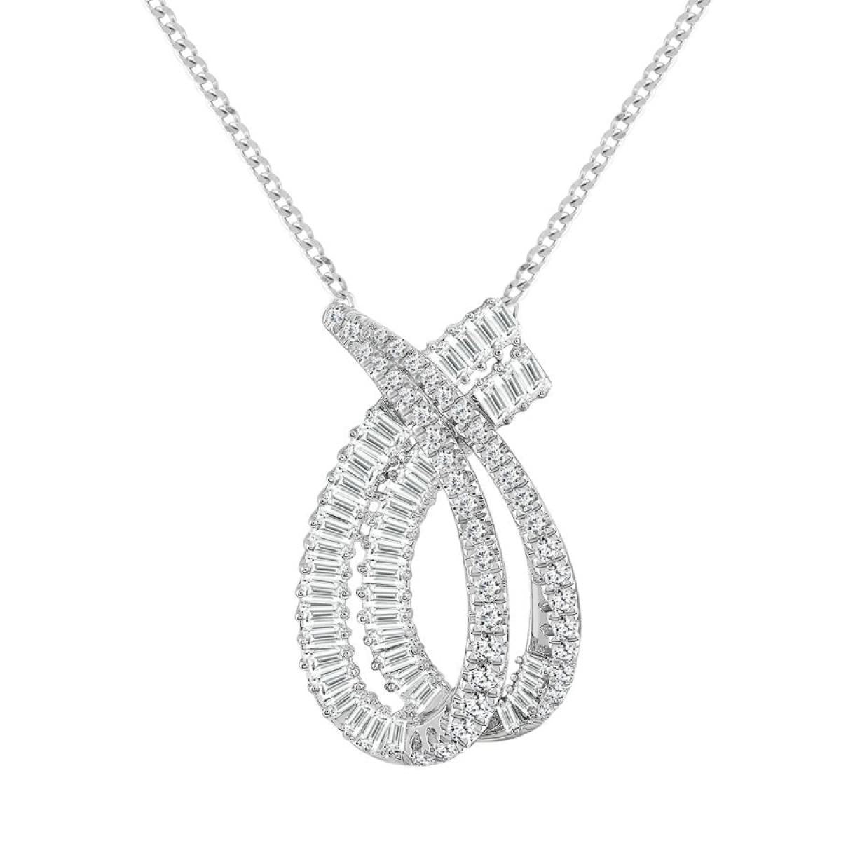 1 cttw Diamond Swirl Teardrop Pendant Gold 14K Round Baguette Statement Necklace