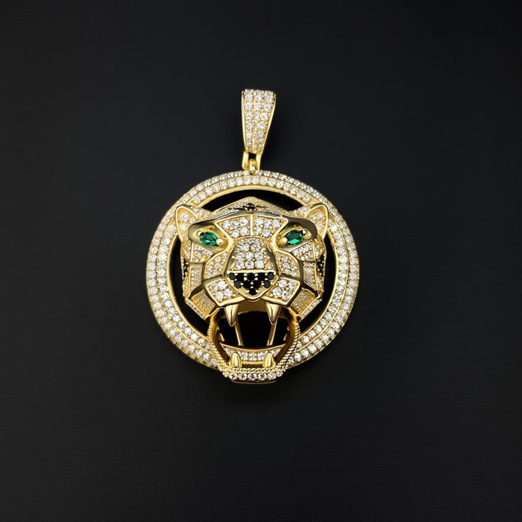 Tiger Head Pendant 925 Sterling Silver Gold Plated