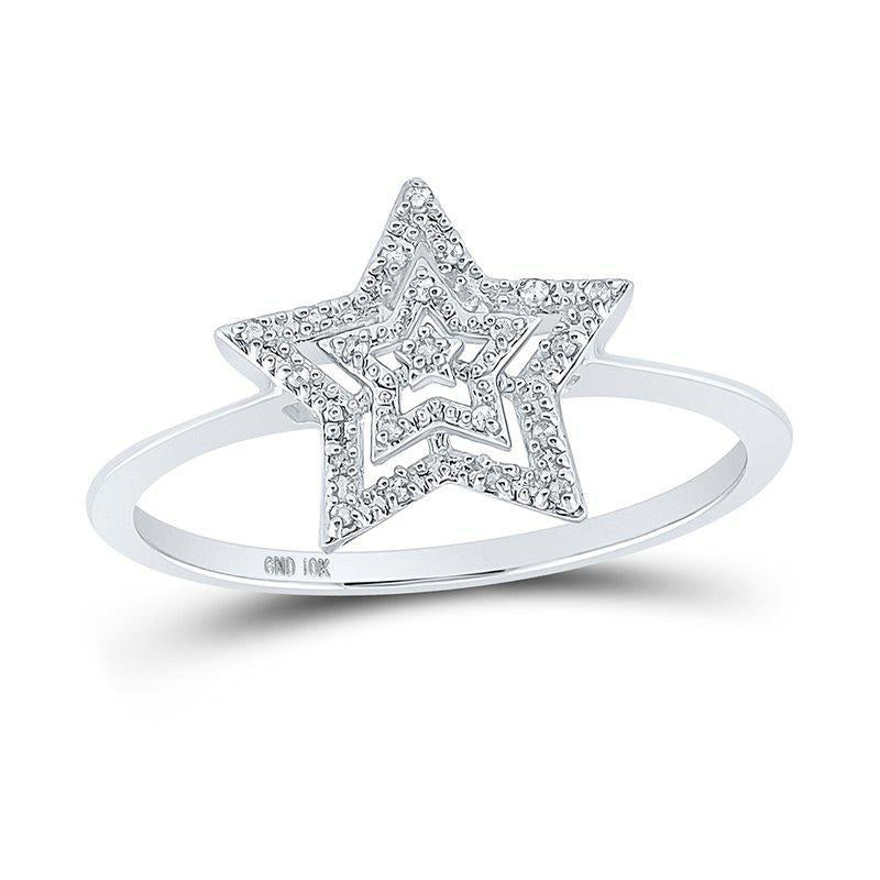 Womens Round Diamond Star Ring 10k White Gold