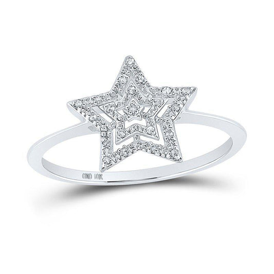 Womens Round Diamond Star Ring 10k White Gold