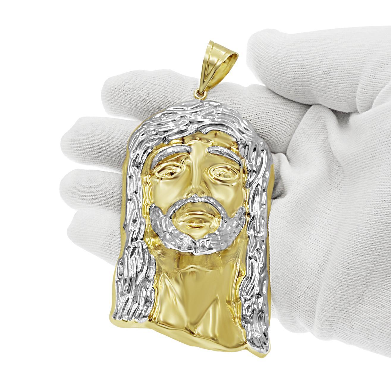 4" Large Jesus Head Pendant Mens Charm Real 10k Yellow White Gold
