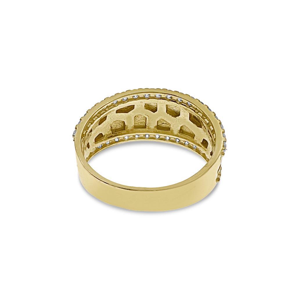 14k Yellow Gold Nugget Mens Band Ring CZ