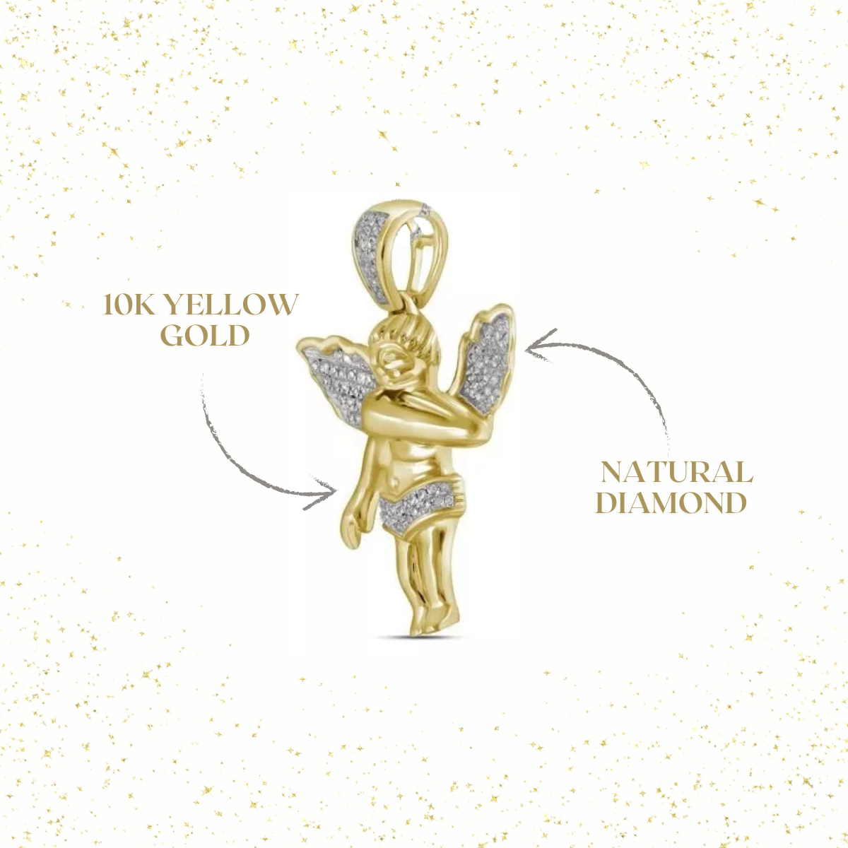 Diamond Angel Charm Pendant 3D Guardian 10k Yellow Gold