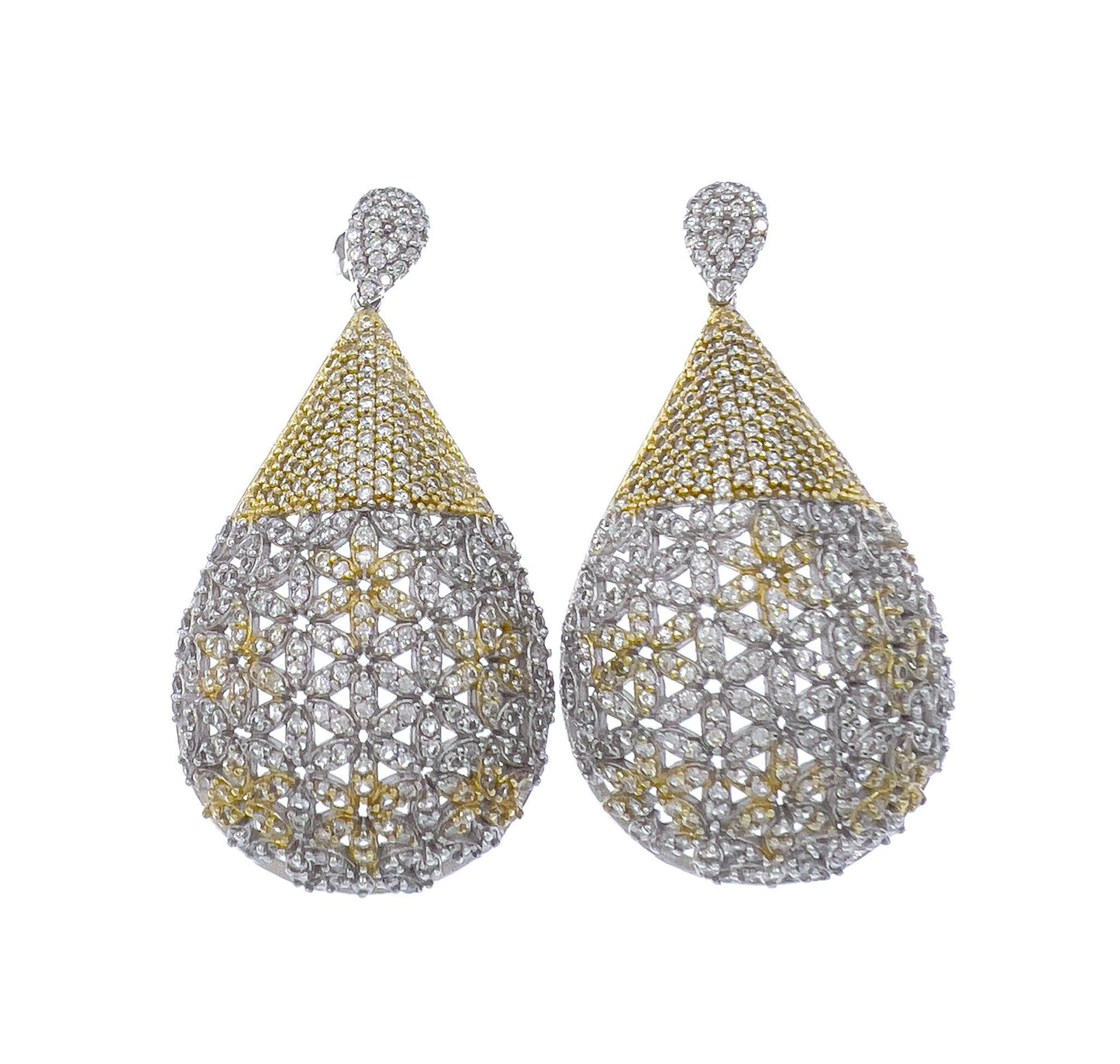 925 Sterling Silver Womens Teardrop Dangle Stud Earrings CZ Two Tone Statement