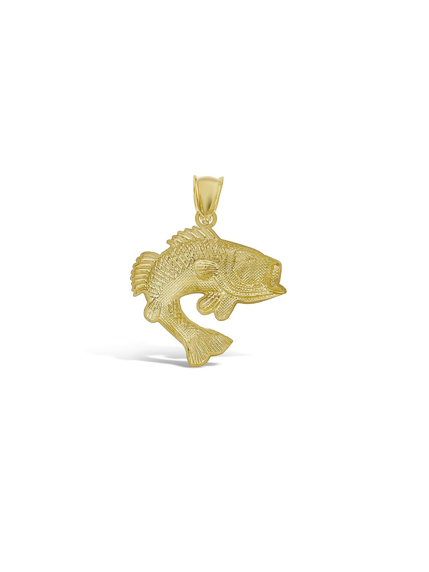 Sea Bass Fish Pendant Charm 10k Yellow Gold 1.2 inch