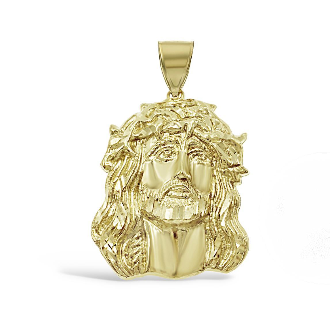 Jesus Head Pendant Mens Charm 10k Yellow Gold 2.1 inch