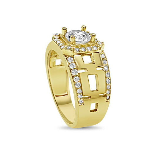 10K Yellow Gold Mens Signet Ring Greek Key