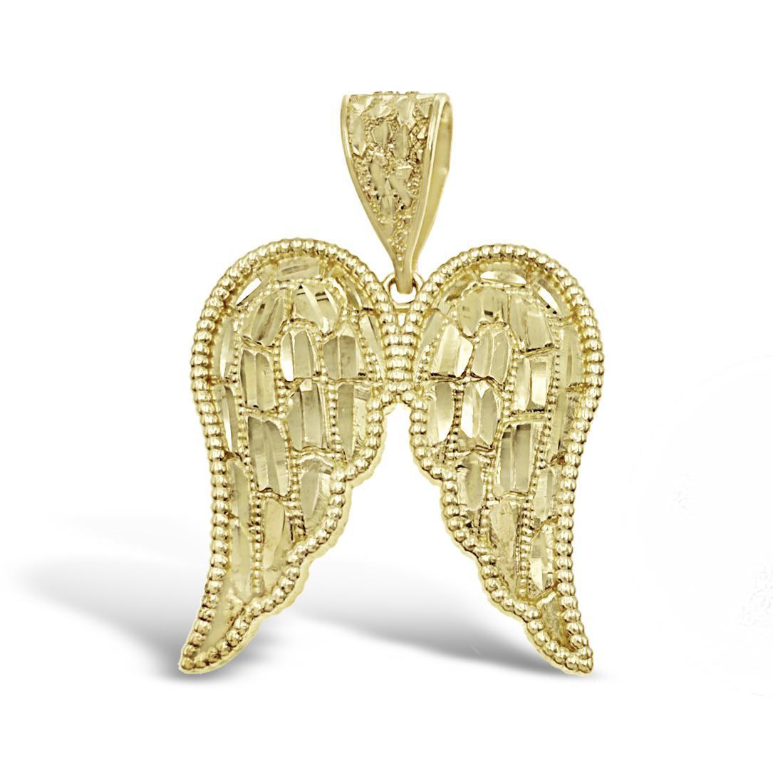 Wings Pendant Mens Charm 10k Yellow Gold Diamond Cut 1.7 inch