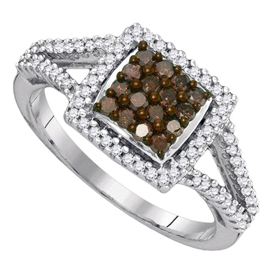 0.50ctw Chocolate Diamond Square Cluster Ring Womens 10k White Gold Size 7