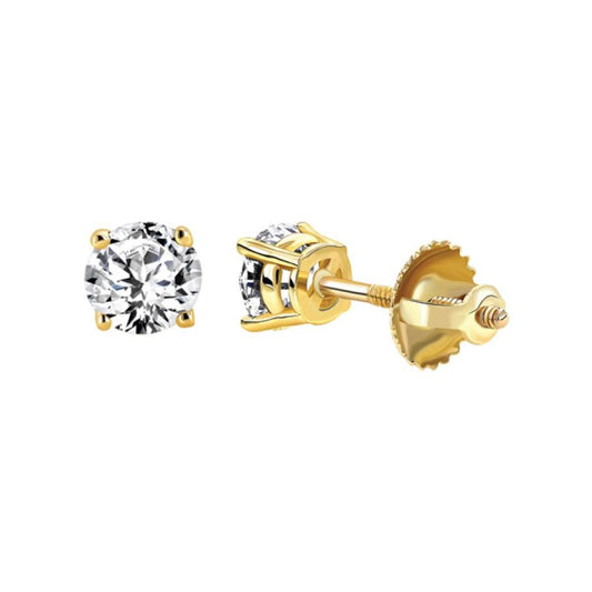 1 ctw Round Diamond Solitaire Stud Earrings 14k Yellow Gold Screw back