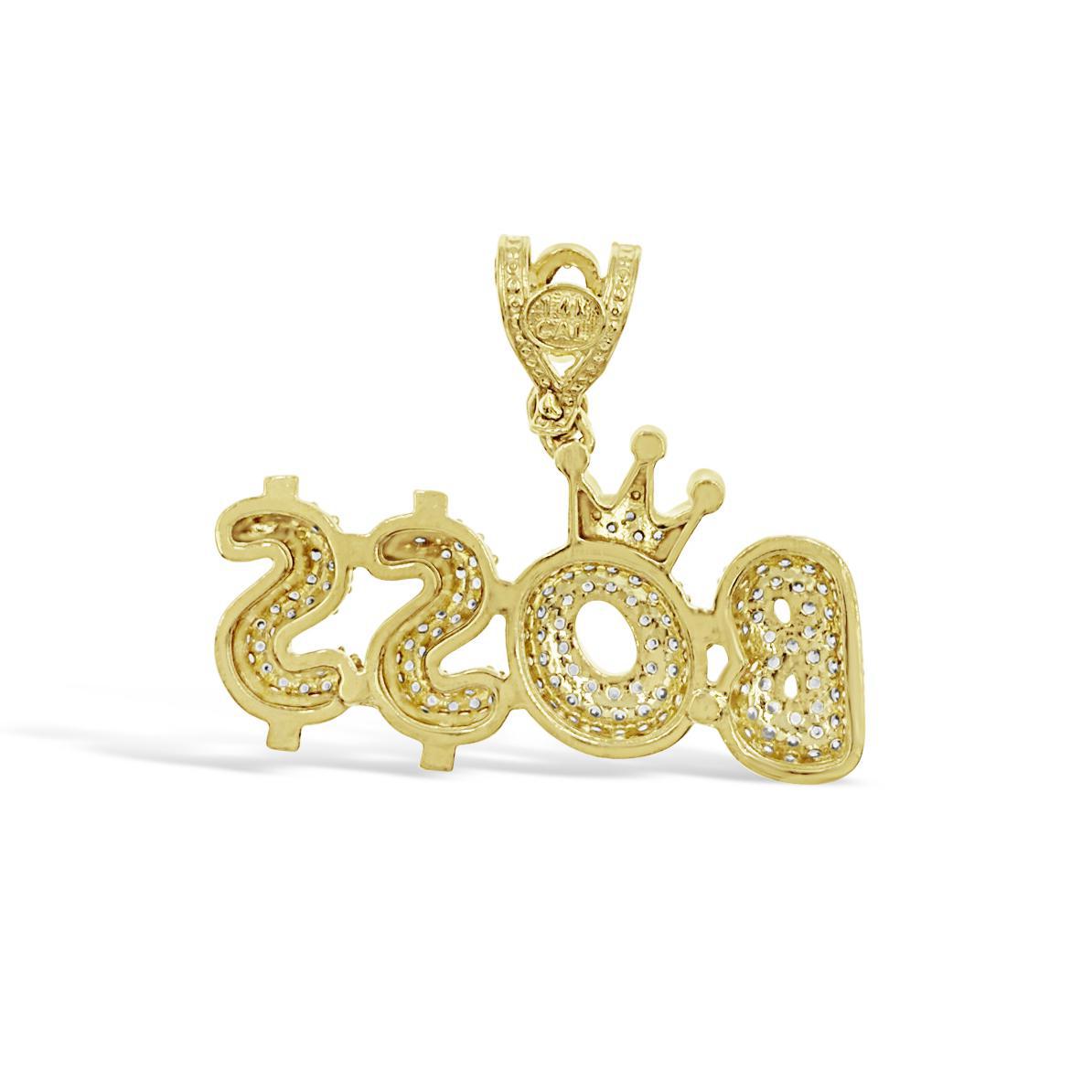 14K Yellow Gold Boss Crown Pendant With CZ Iced Charm