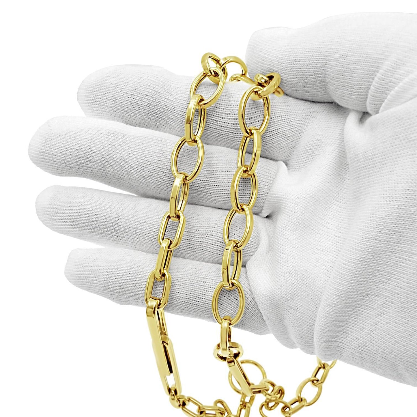 14k Yellow Gold Paperclip Chain Necklace Chunky Mixed Link Toggle